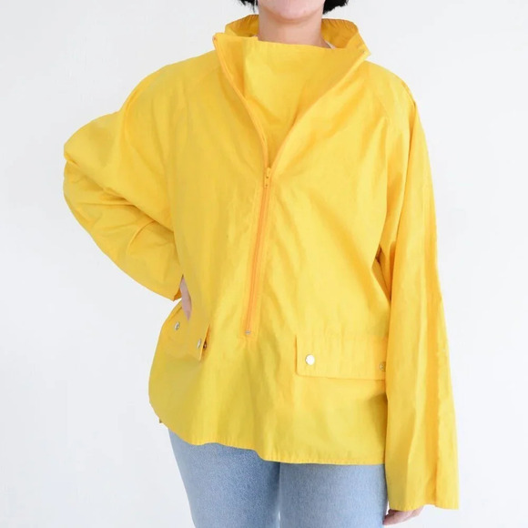 Vintage 90s Izod  Outerwear Yellow Three Quarter Zip Windbreaker Pullover M - Picture 1 of 13